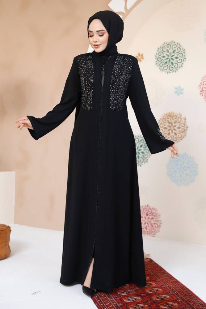 Modest Black Plus Size Abaya For Women 17007S - 2