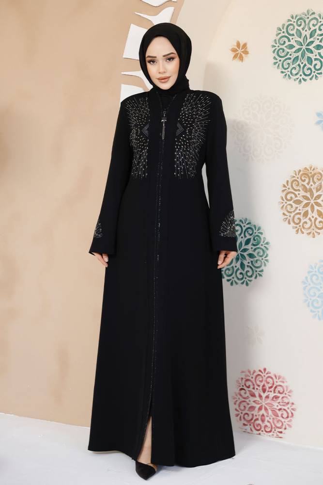 Modest Black Plus Size Abaya For Women 17007S - 4