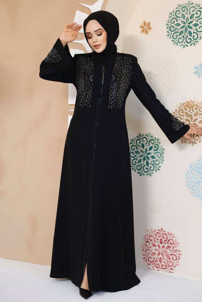 Modest Black Plus Size Abaya For Women 17007S - 1
