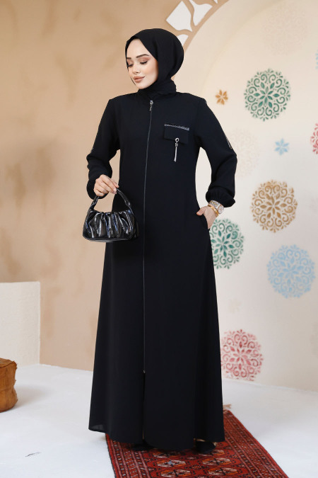 Modest Black Plus Size Abaya For Women 61361S - 1
