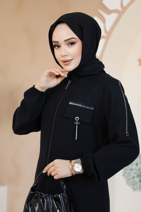 Modest Black Plus Size Abaya For Women 61361S - 3