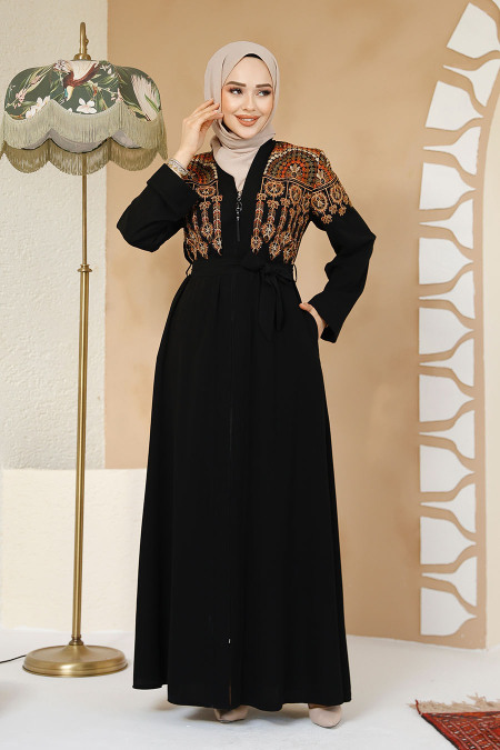 Modest Black Plus Size Dubai Abaya 25402S - 3