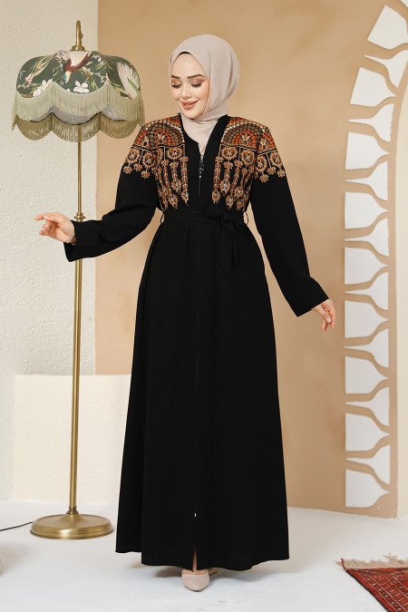 Modest Black Plus Size Dubai Abaya 25402S - 1