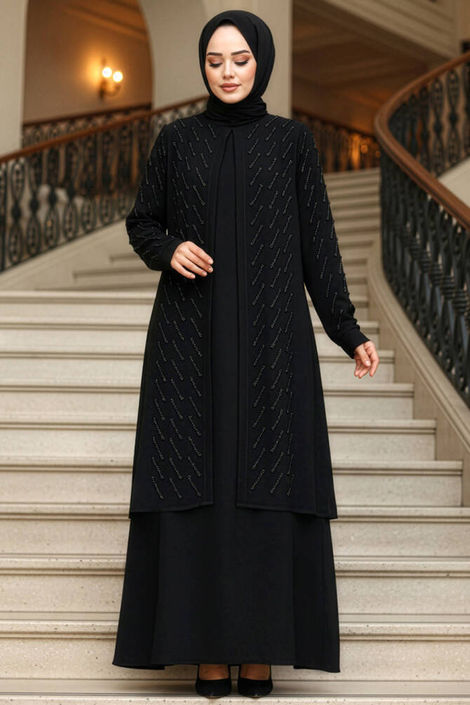 Modest Black Plus Size Dubai Abaya 29120S - 1