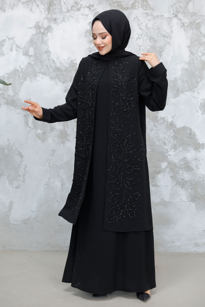 Modest Black Plus Size Dubai Abaya 29121S - 1