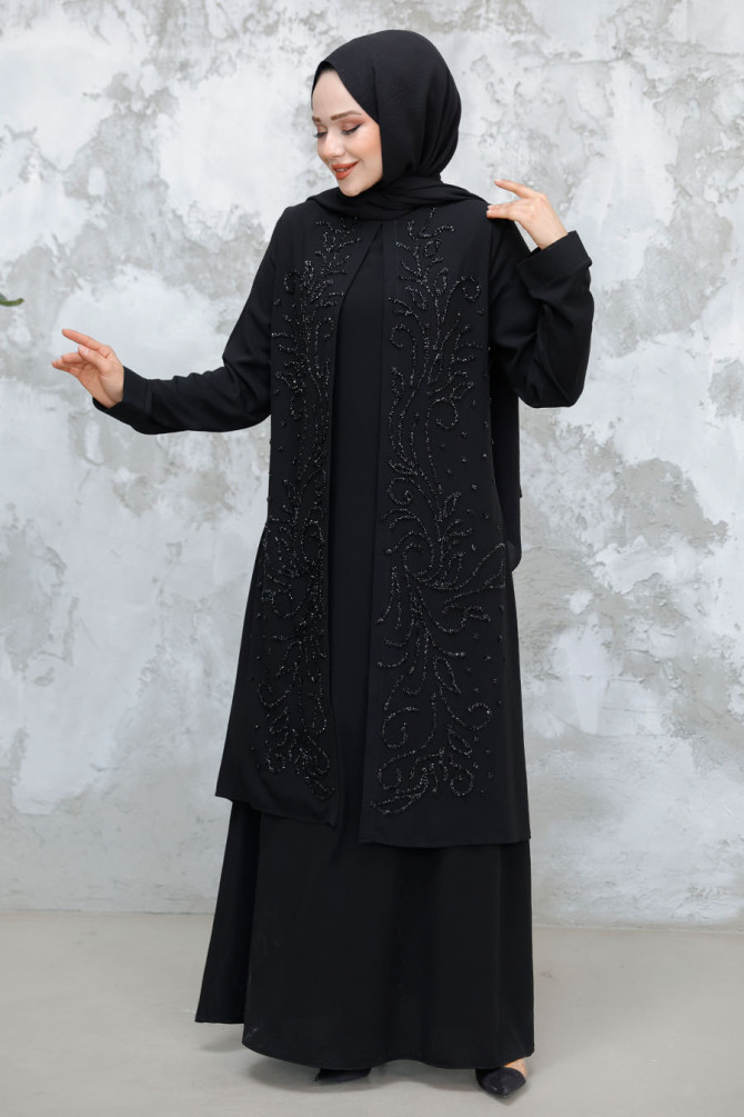 Modest Black Plus Size Dubai Abaya 29121S - 3