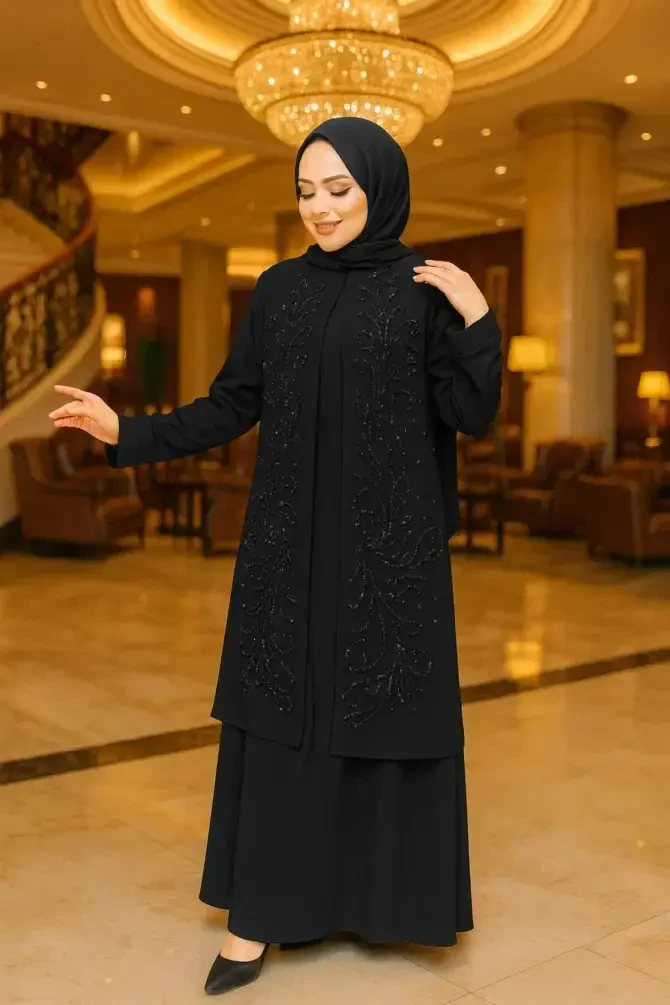 Modest Black Plus Size Dubai Abaya 29121S - NEVA STYLE