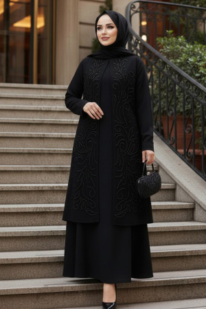 Modest Black Plus Size Dubai Abaya 29121S - 1