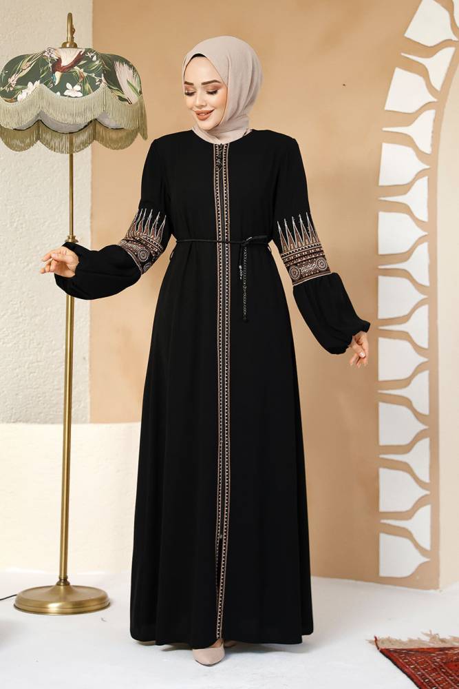 Modest Black Plus Size Dubai Abaya 90351S - 1