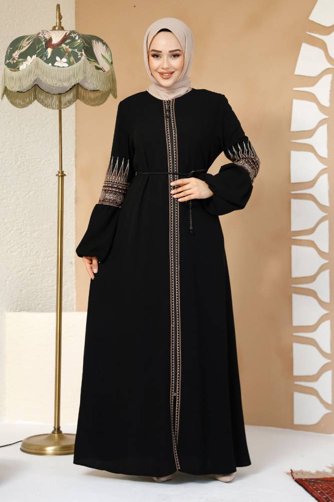 Modest Black Plus Size Dubai Abaya 90351S - 3