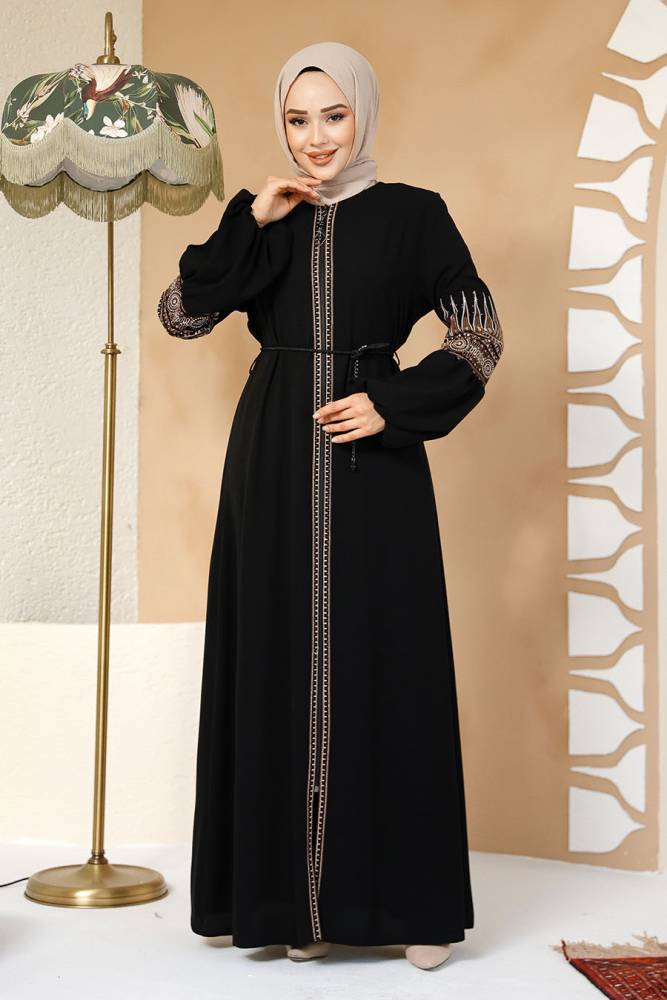 Modest Black Plus Size Dubai Abaya 90351S - 2