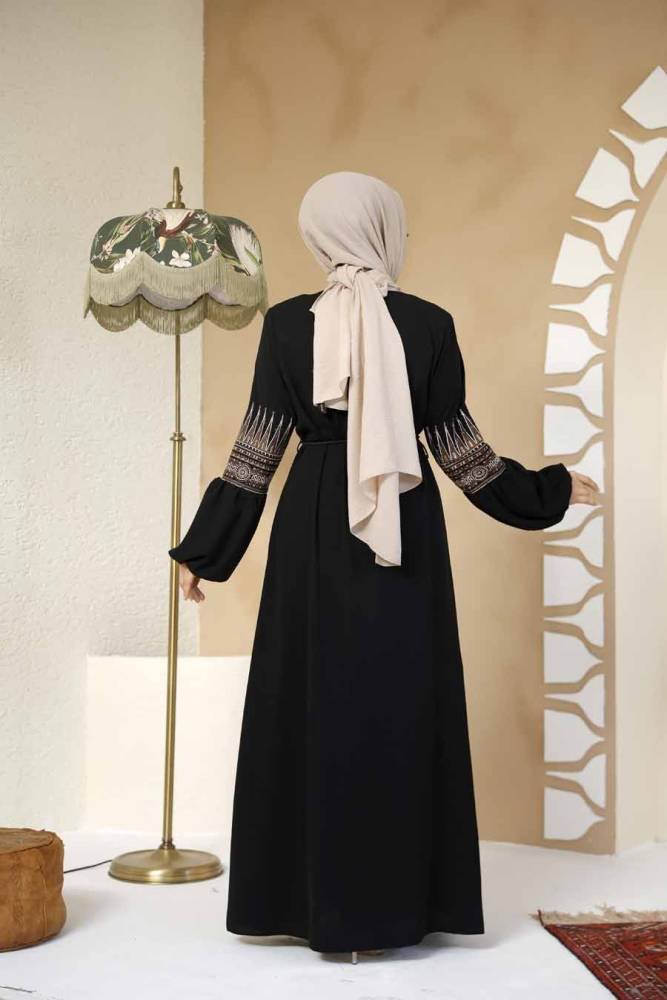 Modest Black Plus Size Dubai Abaya 90351S - 4
