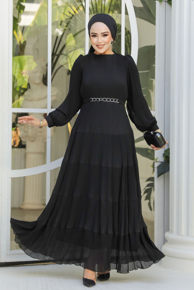 Modest Black Ruffle Dress 44761S - 2