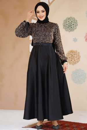 Modest Black Satin Evening Gown 6176S - 3