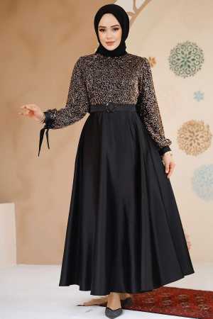 Modest Black Satin Evening Gown 6176S - 1