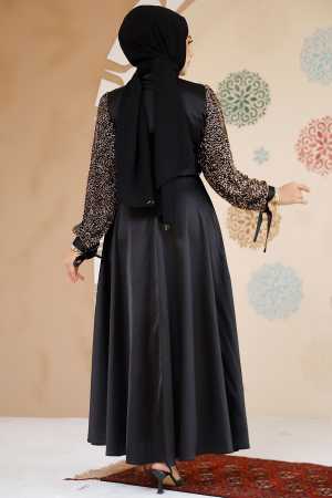Modest Black Satin Evening Gown 6176S - 4