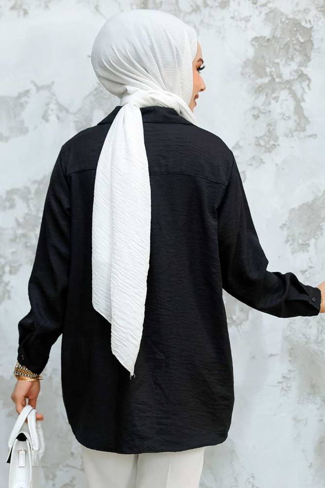 Modest Black Shirt Top 45280S - 3