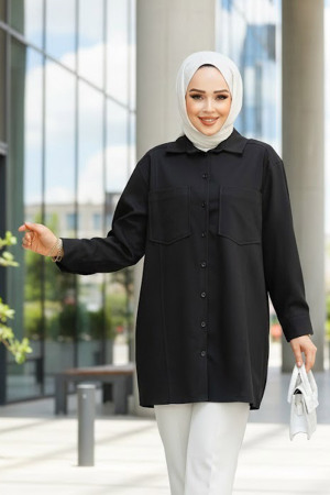 Modest Black Shirt Tunic 10564S - 1