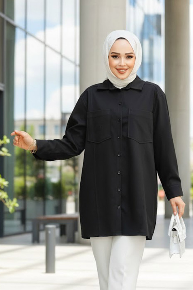 Modest Black Shirt Tunic 10564S - 1