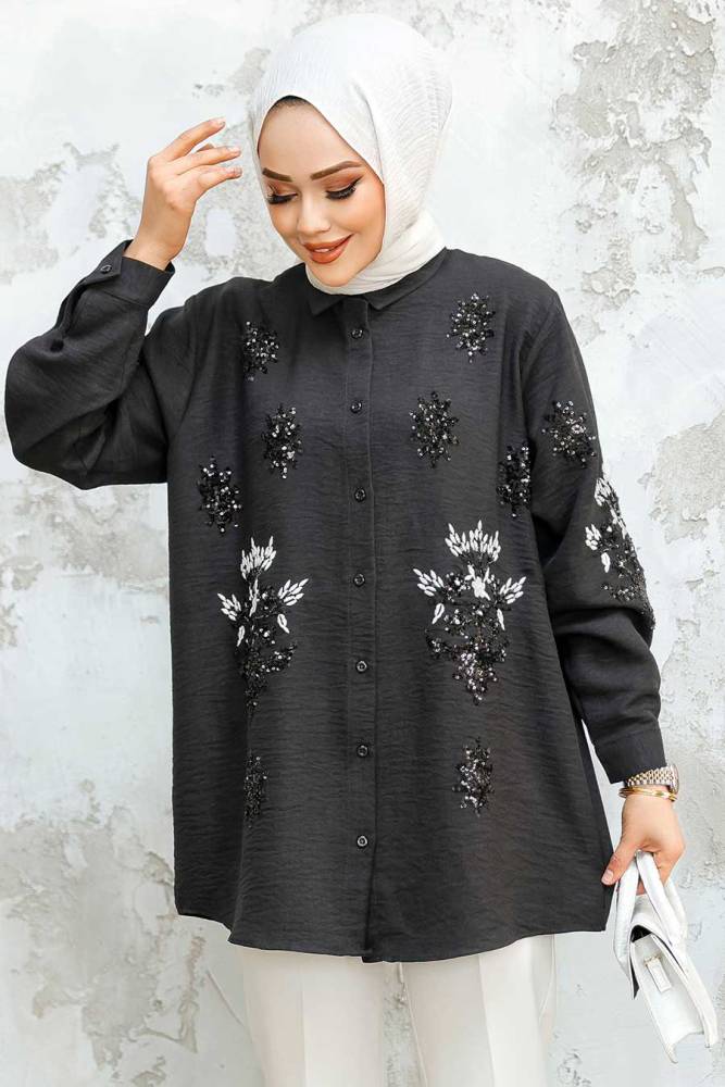 Modest Black Shirt Tunic 45270S - 1