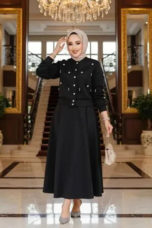 Modest Black Skirted Dual Suit 1277S - 1