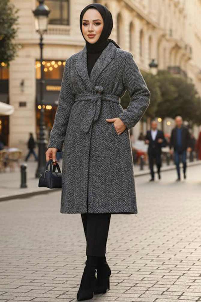 Modest Black Stamp Coat 60012S - 1