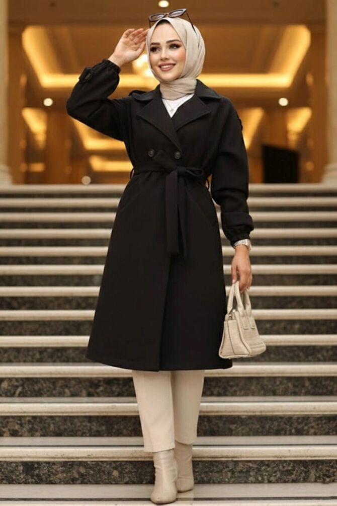 Modest Black Stamp Coat 61102S - 1