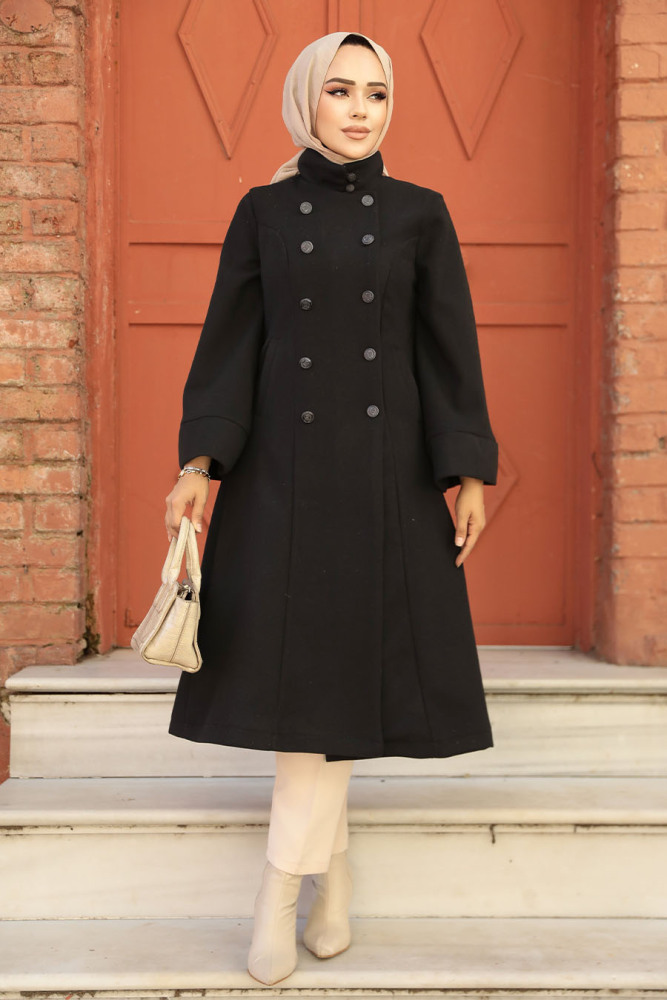 Modest Black Stamp Coat 61112S - 1