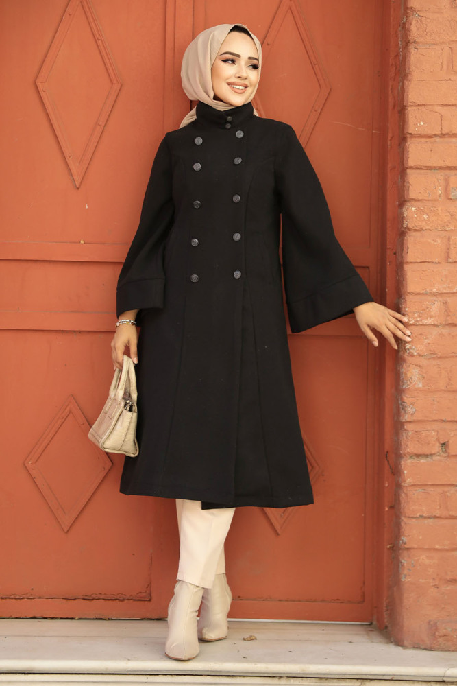 Modest Black Stamp Coat 61112S - 3