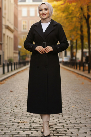 Modest Black Stamp Coat 61251S - NEVA STYLE