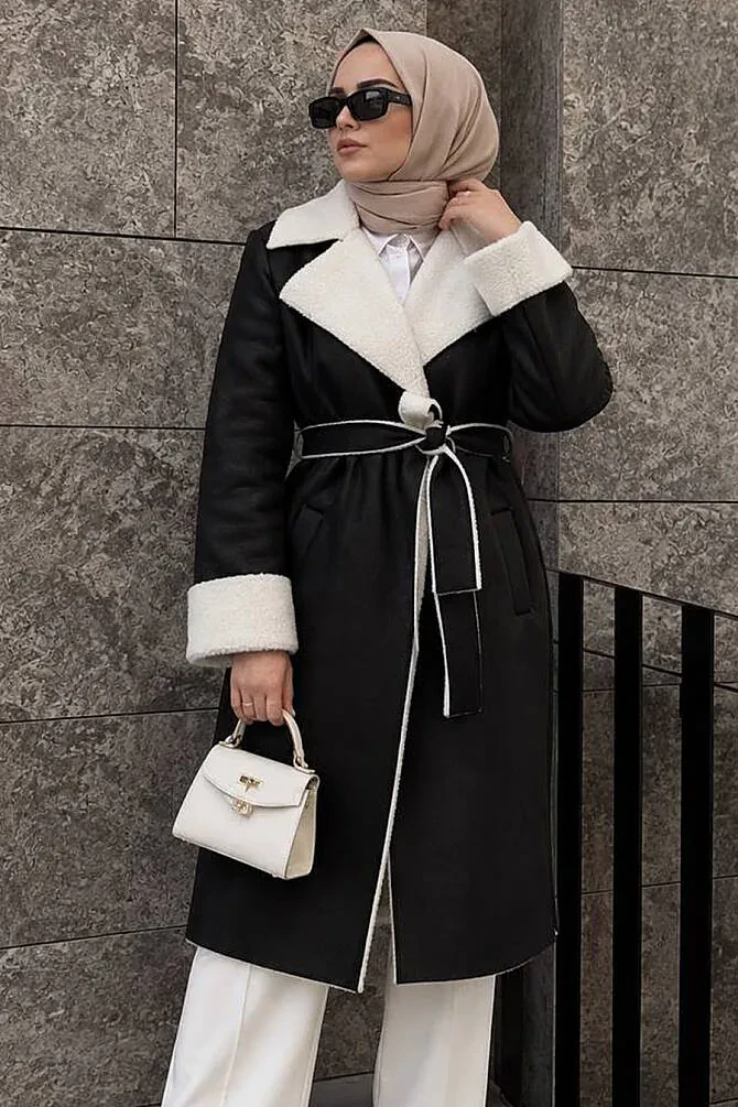 Modest Black Suede Coat 5959S - 1