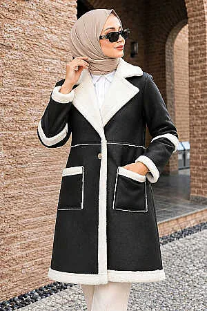 Modest Black Suede Coat 61412S - NEVA STYLE