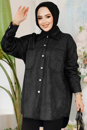 Modest Black Suede Shirt 10305S - 1