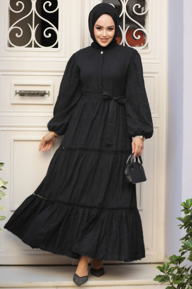 Modest Black Summer Dress 10024S - 1