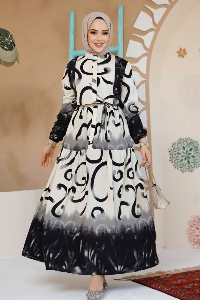 Modest Black Summer Dress 10208S - 1