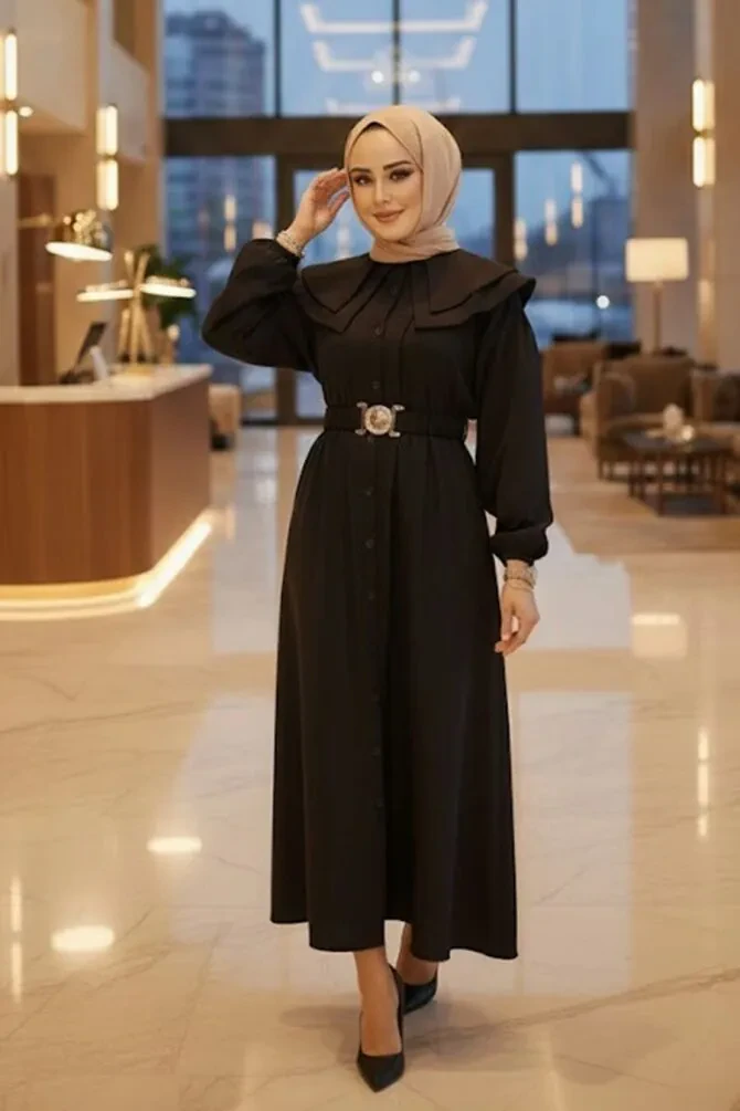 Modest Black Summer Dress 20229S - 1