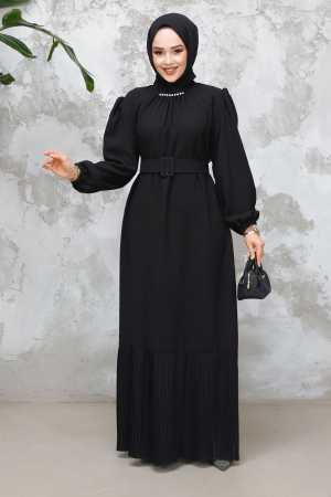 Modest Black Summer Dress 65878S - 2