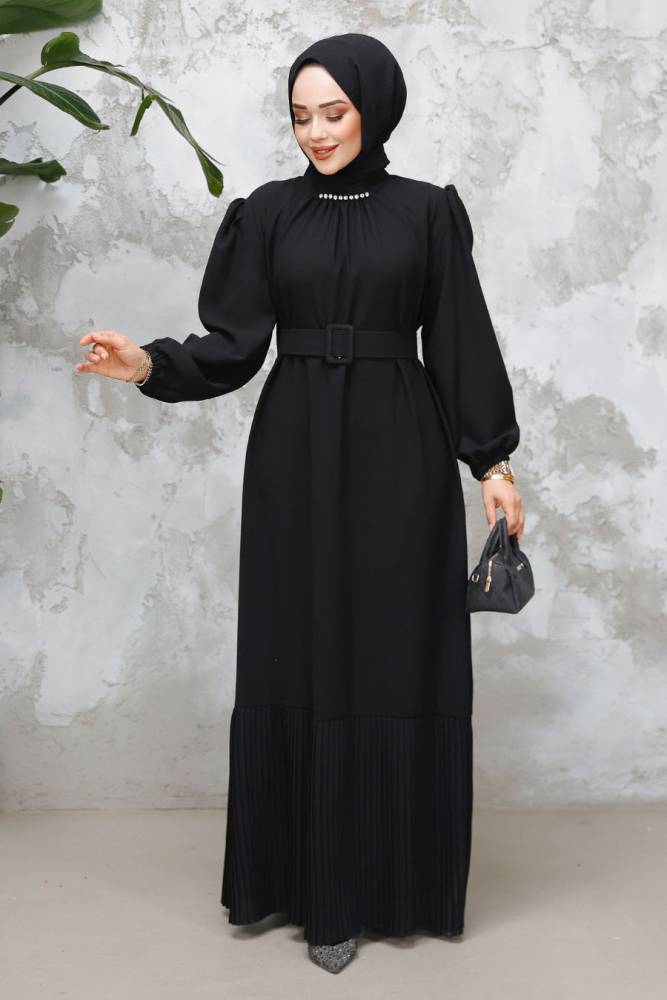 Modest Black Summer Dress 65878S - 1