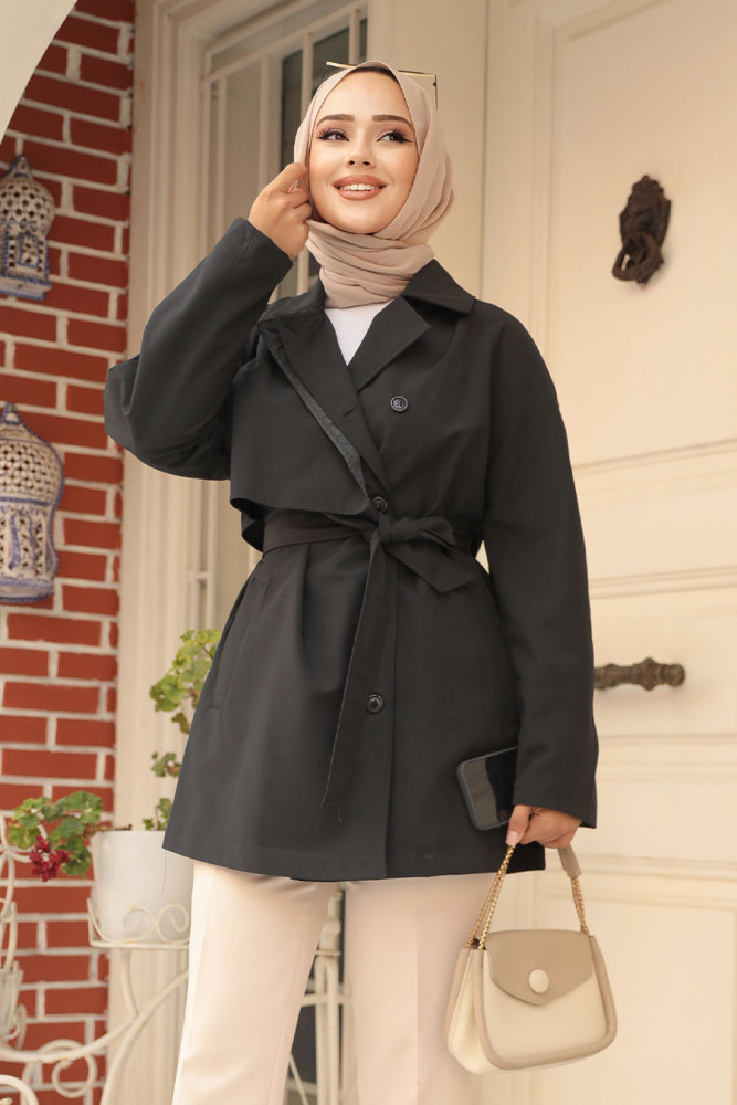 Modest Black Trench Coat 19024S - 1