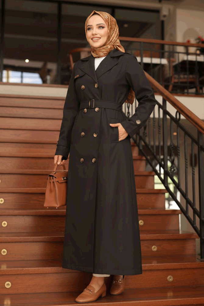 Modest Black Trench Coat 61500S - 1