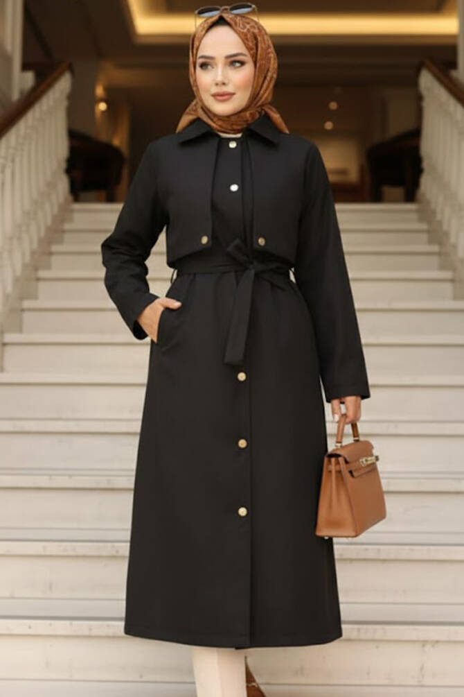 Modest Black Trench Coat 62131S - NEVA STYLE