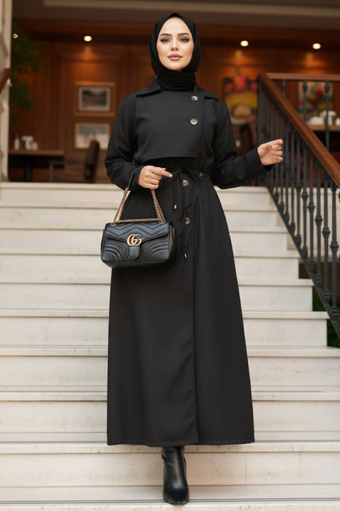 Modest Black Trench Coat 684S - 1