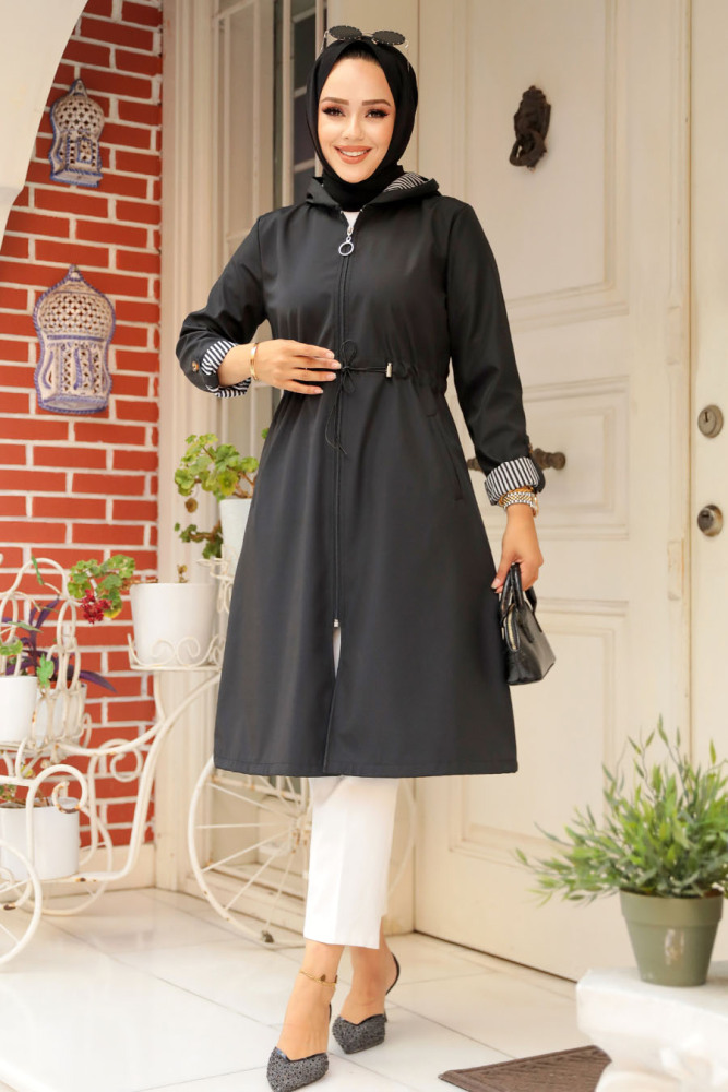Modest Black Trench Coat 69721S - 1