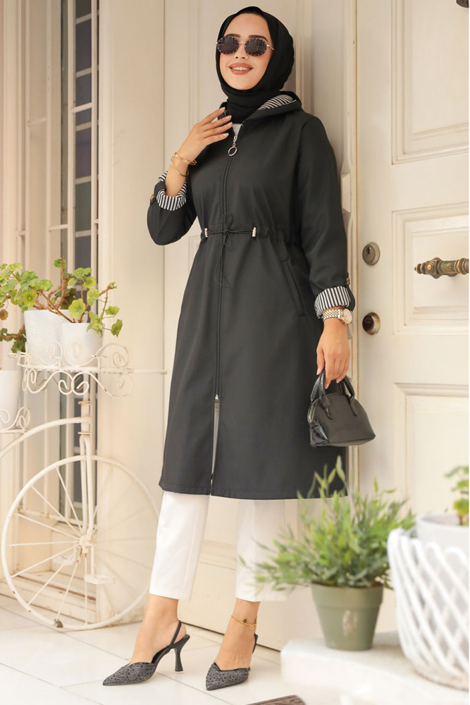Modest Black Trench Coat 69721S - 2