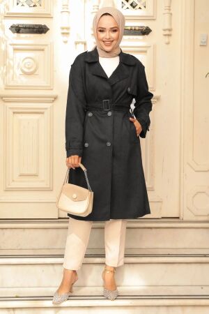 Modest Black Trench Coat 72091S - 1