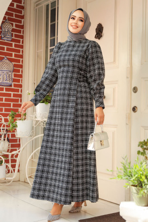 Modest Black Tweed Dress 61291S - 1