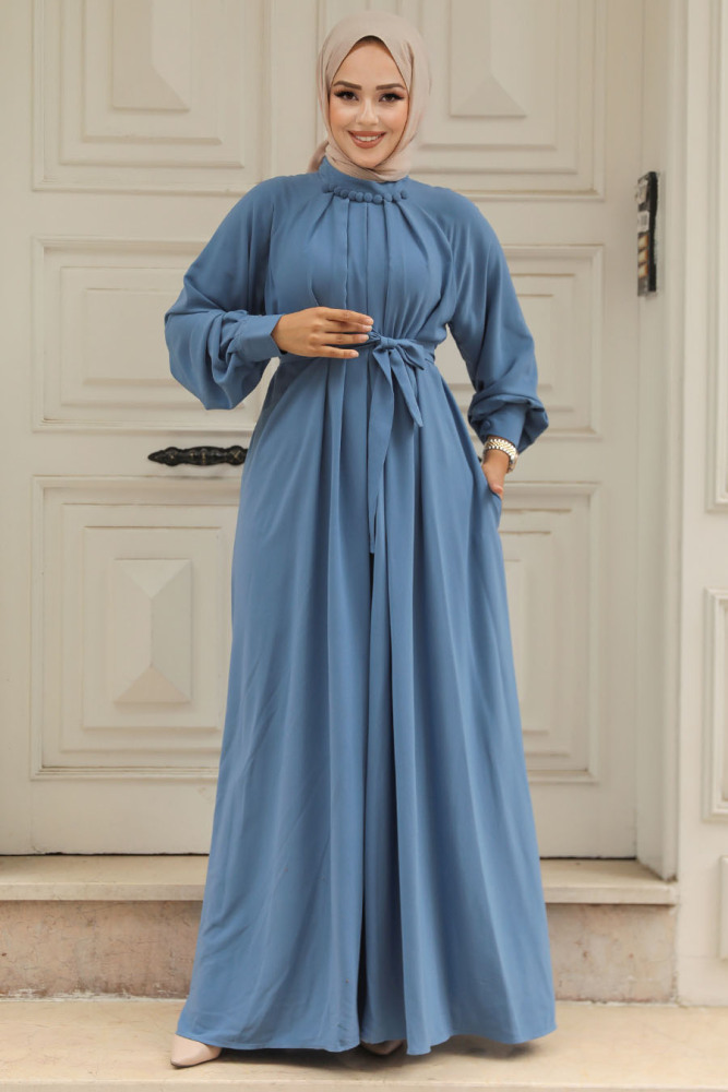 Modest Blue Abaya Dress 330113M - 1