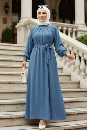 Modest Blue Abaya Dress 330113M - 1
