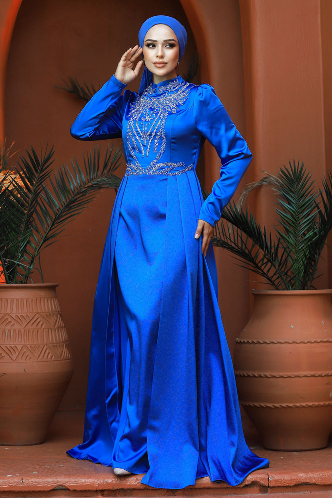 Modest Blue Bridesmaid Dress 25878M - 1
