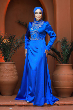 Modest Blue Bridesmaid Dress 25878M - 2